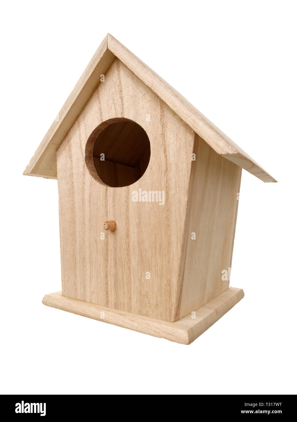 Isolierte Objekte: handgefertigten Holzmöbeln vogel Nistkasten, Bird House, auf weißem Hintergrund Stockfoto