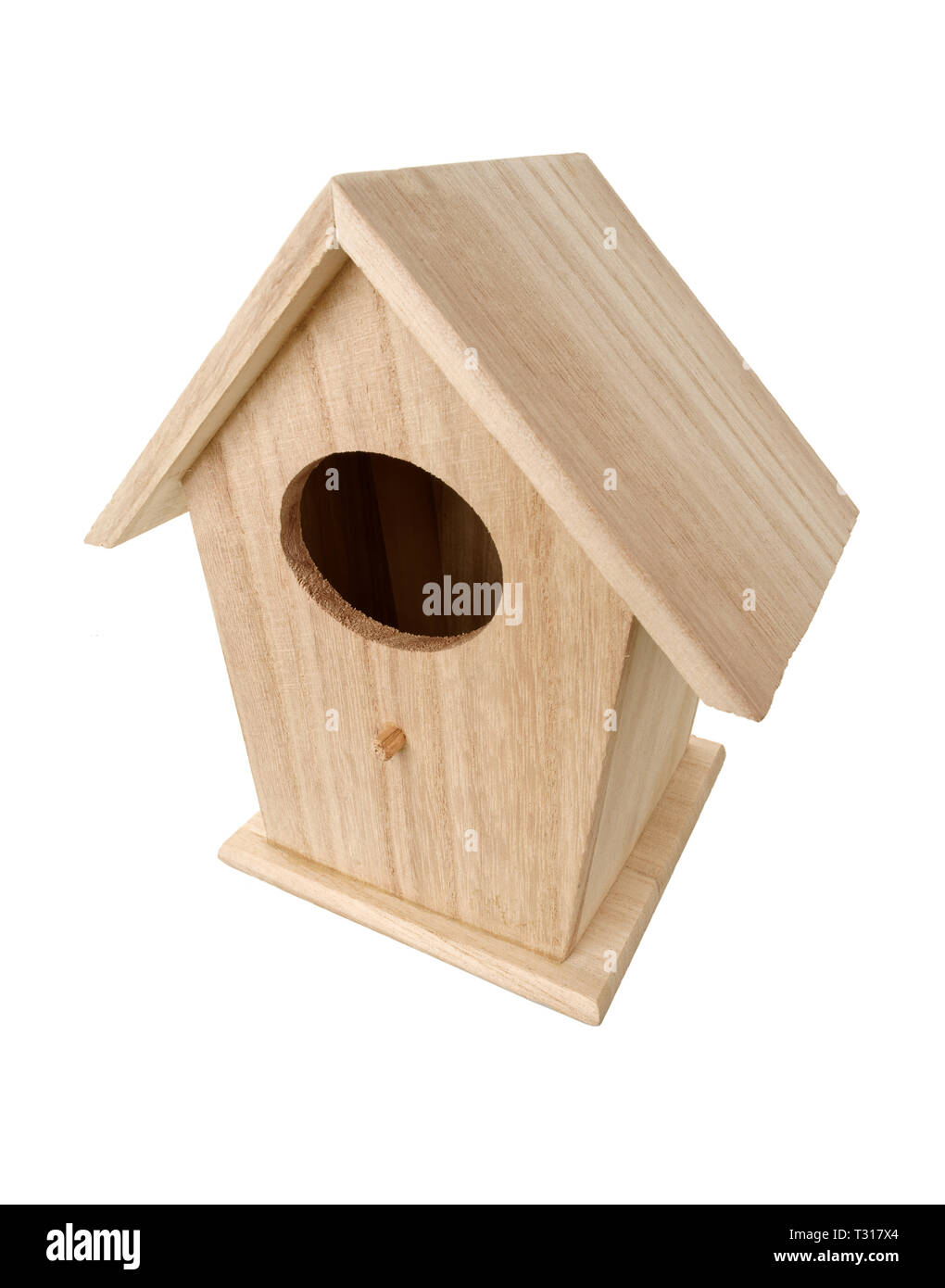 Isolierte Objekte: handgefertigten Holzmöbeln vogel Nistkasten, Bird House, auf weißem Hintergrund Stockfoto