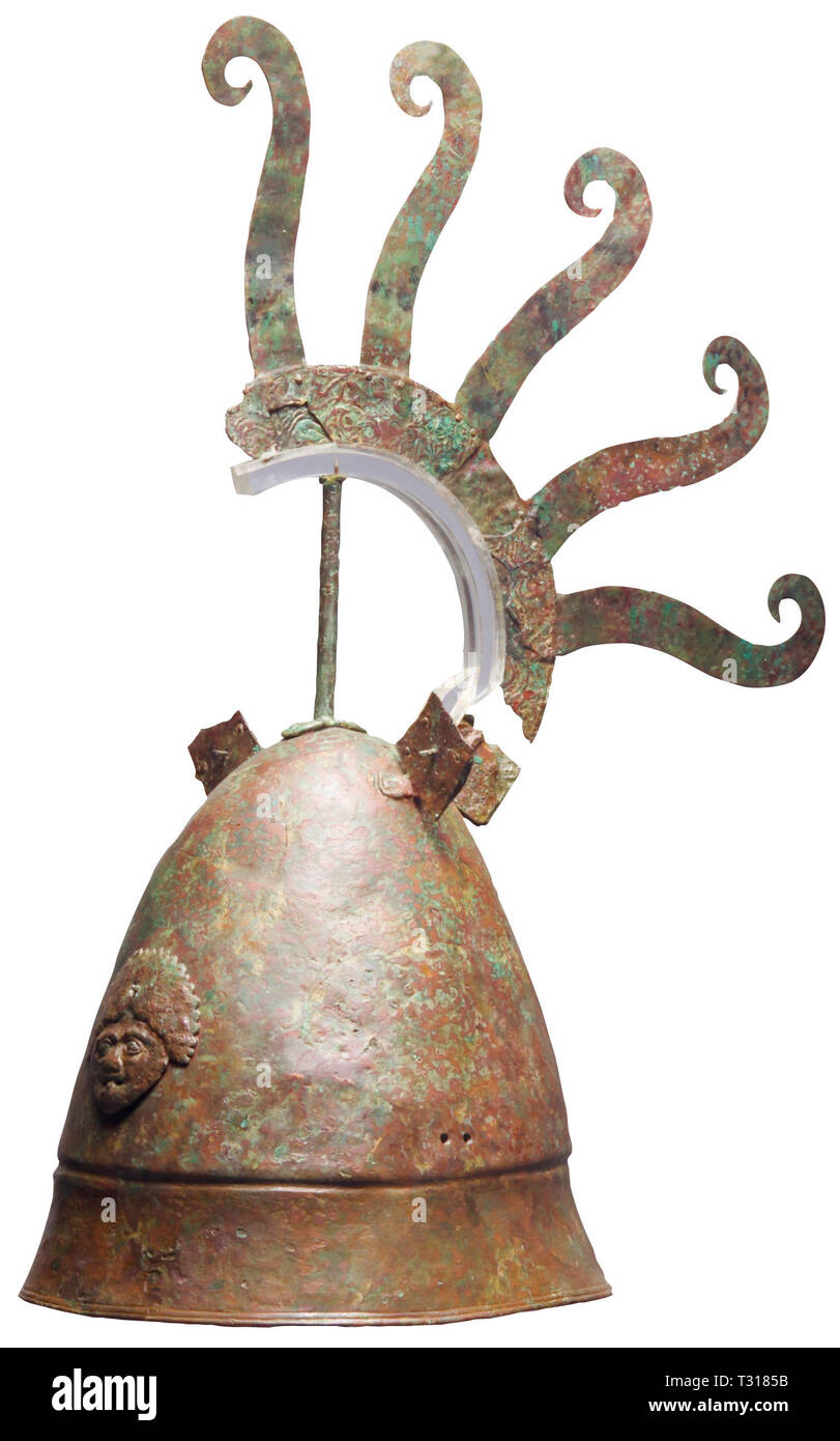 Schutzkleidung, Helme, Konos Helm mit Crest, Bronze, der griechischen, der hellenistischen Epoche, 4./3. Jahrhundert v. Chr., Additional-Rights - Clearance-Info - Not-Available Stockfoto