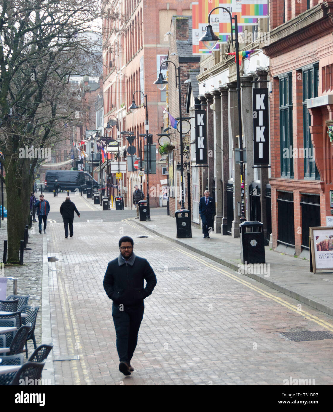 Gay Village, Canal Street, im Stadtzentrum von Manchester, England, UK. Stockfoto
