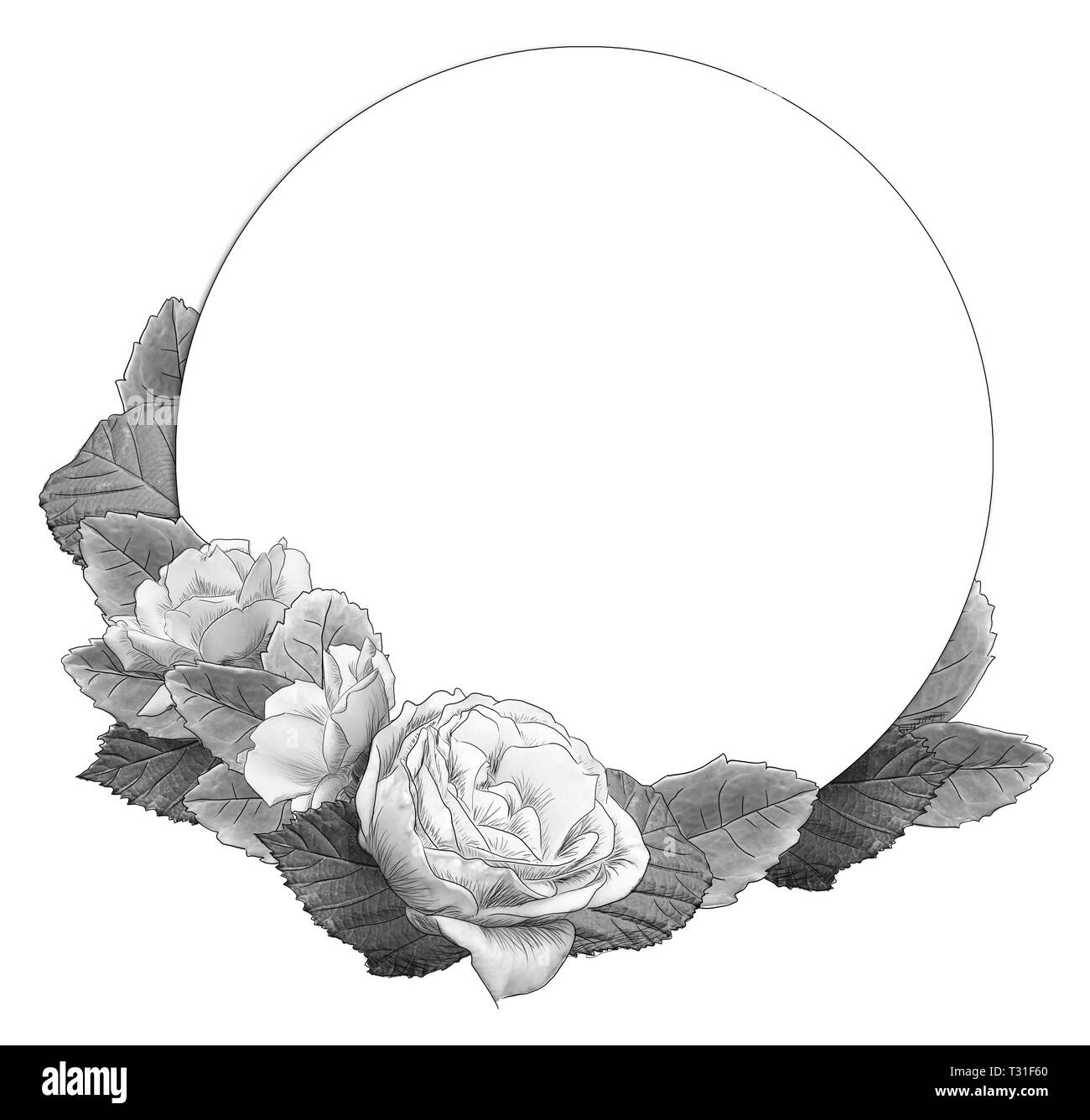 Monochrome frame Rosen Dekoration schwarzer Outline durch jziprian Stockfoto