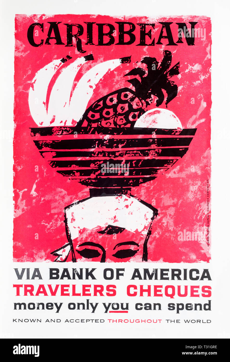 1960 Magazin Werbeanzeige Werbung Bank von Amerika Reiseschecks. Stockfoto