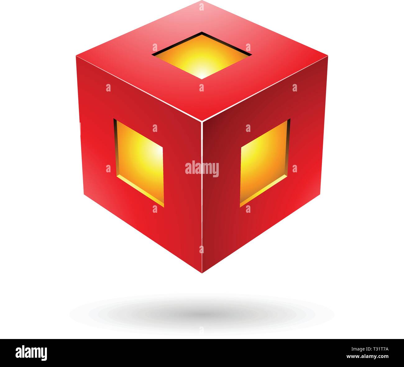 Vector Illustration der Roten Bold Laterne Cube isoliert auf weißem Hintergrund Stock Vektor