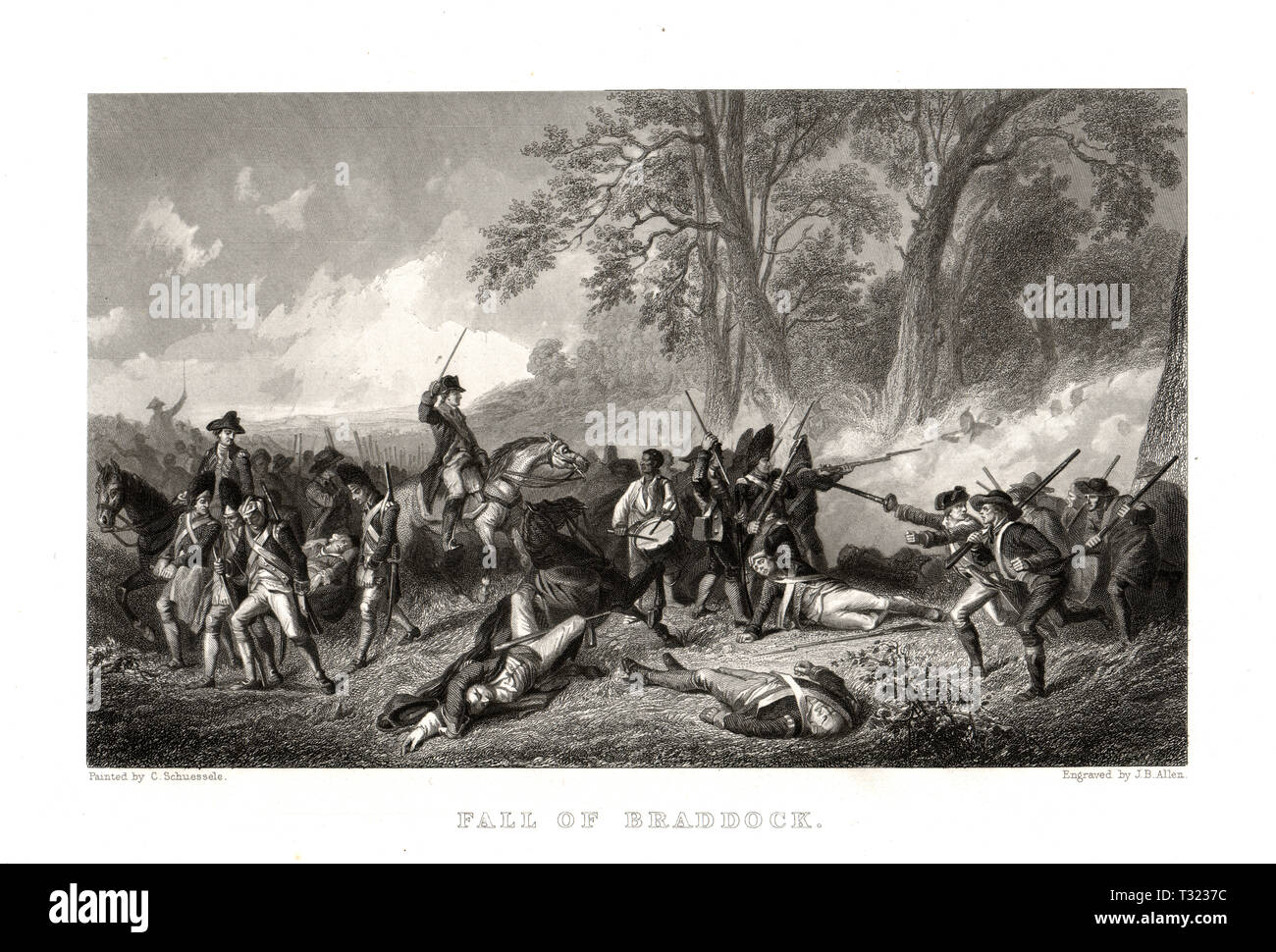 Der Tod von General Braddock in der Schlacht von Monogahela, Franzosen- und Indianerkrieg Stockfoto