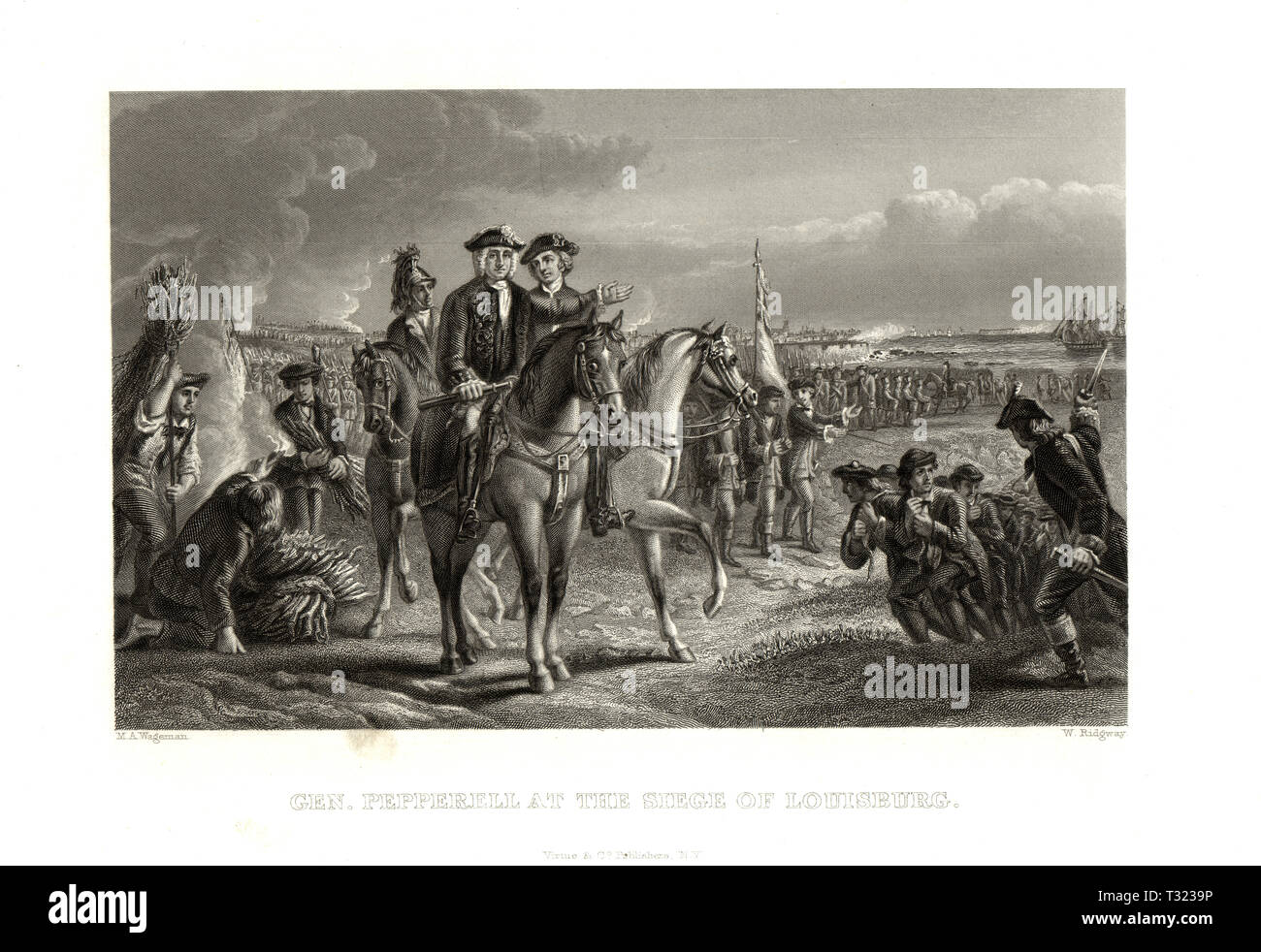 Franzosen- und Indianerkrieg, allgemeine Pepperell bei der Belagerung von Louisbourg, Île Royale, Nova Scotia, Kanada Stockfoto