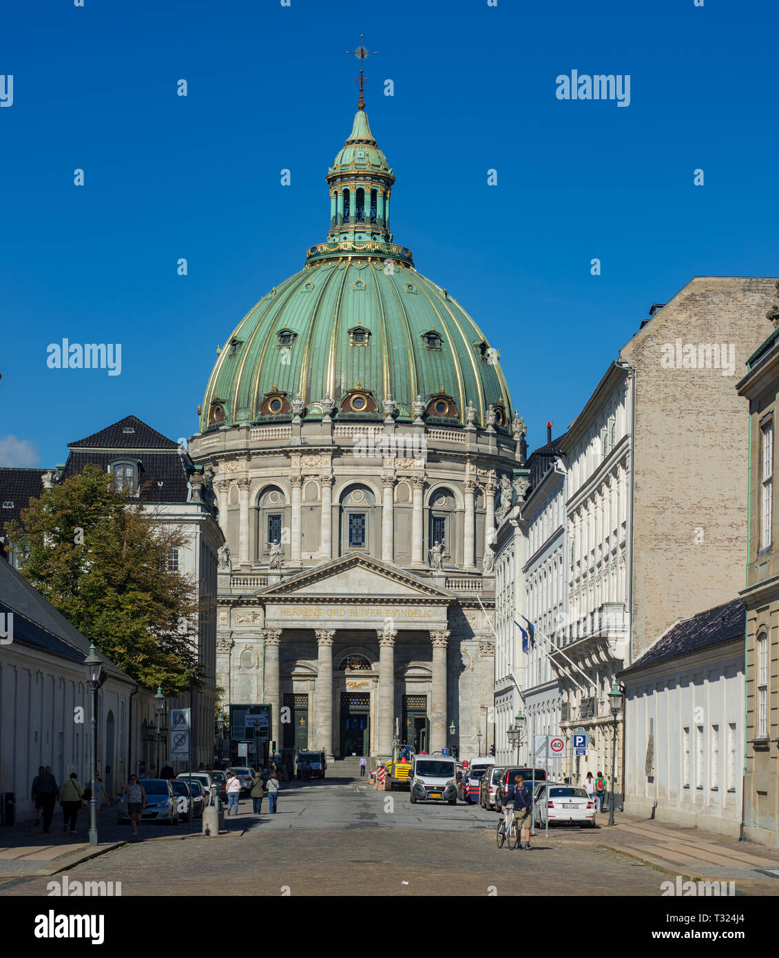 Skandinaviens größter Kirche Dome tops Frederik's Kirche in der frederiksstaden Viertel von Kopenhagen. Es wird auch als Marmor Kirche bekannt. Stockfoto