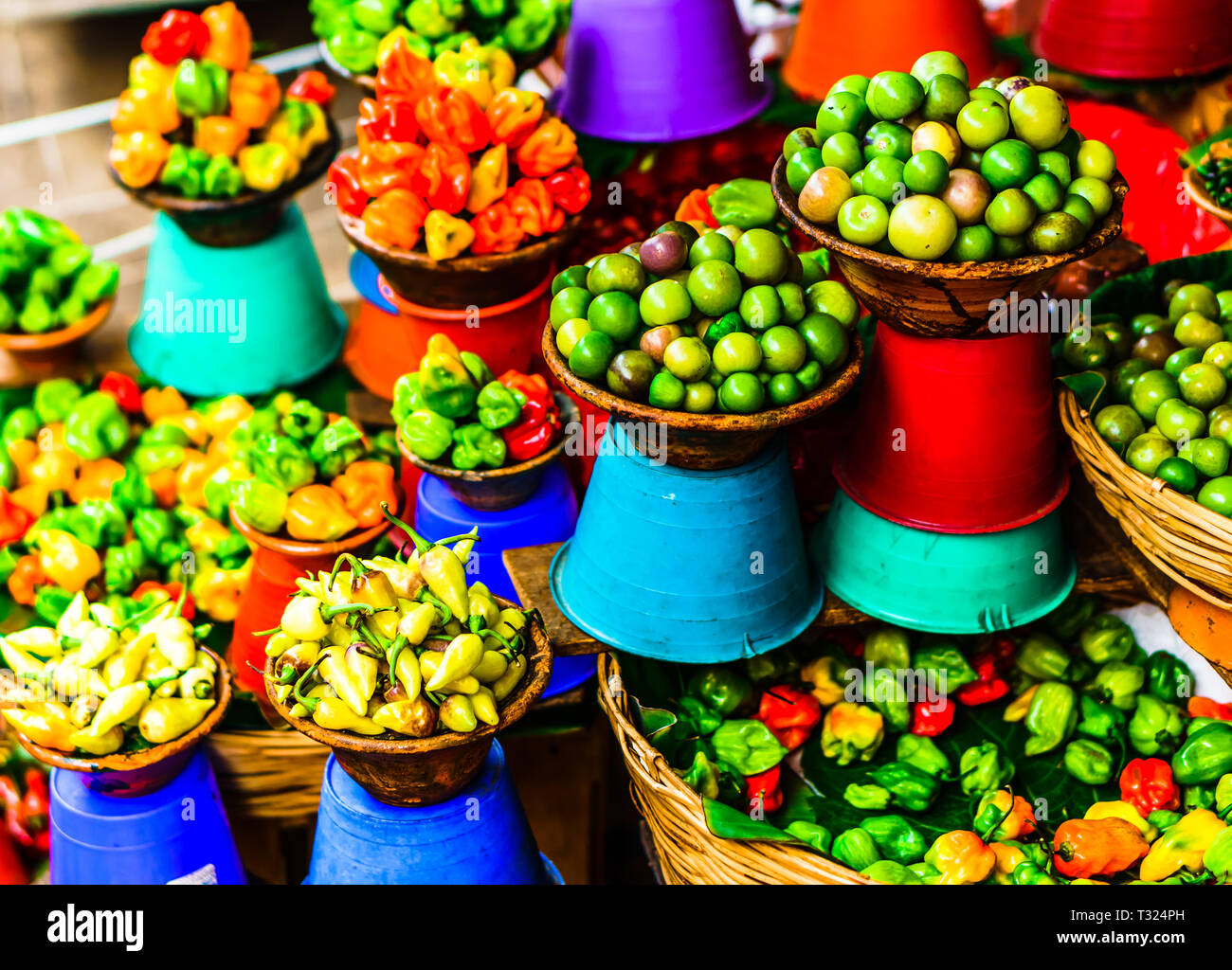 Vie gewann Frisches Gemüse Markt in San Cristobal de las Casas, Chiapas, Mexiko Stockfoto