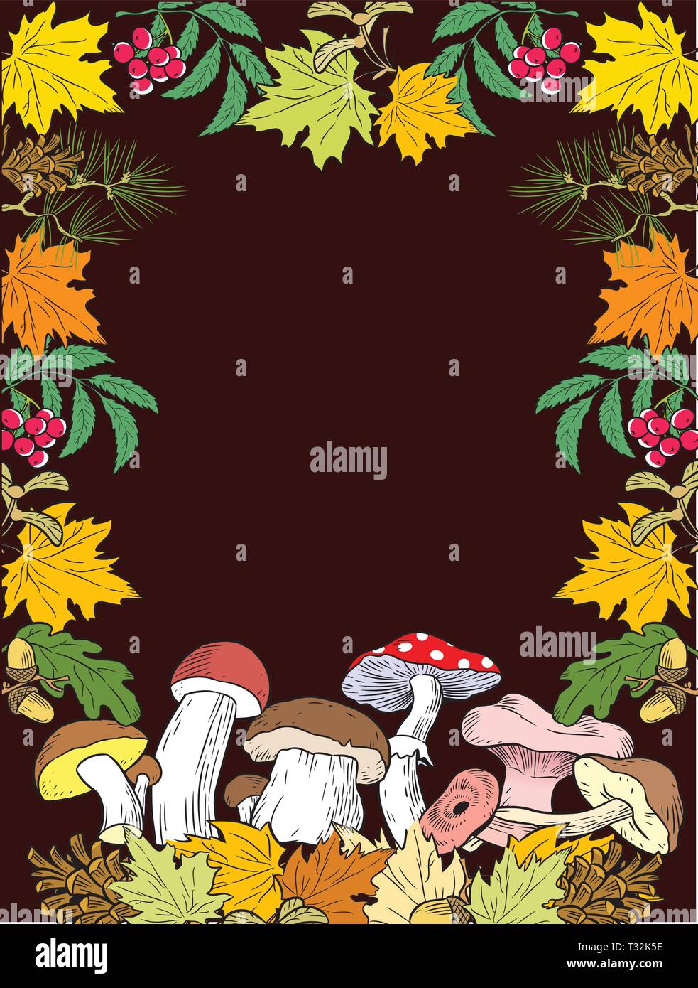 Dekorative Rahmen mit Herbst Gaben der Natur, auf einem dunklen Hintergrund auf separaten Ebenen durchgeführt, es gibt einen Platz für Text Stock Vektor