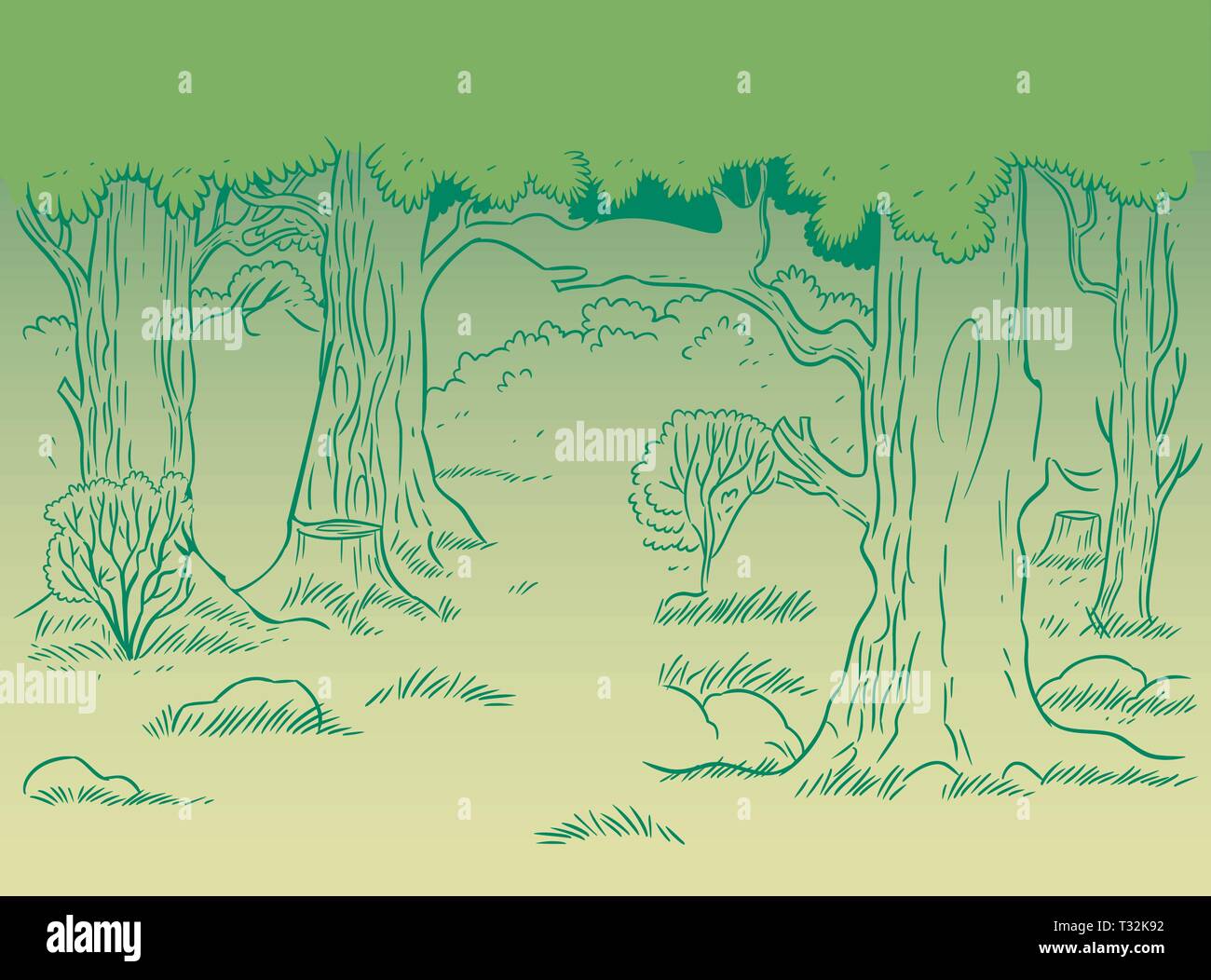 Die Abbildung zeigt die abstrakte grünen Wald landschaft. Abbildung: Im Stil Wallpaper gemacht. Stock Vektor