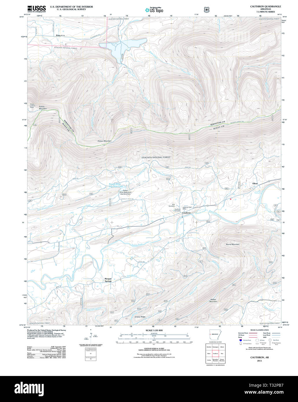 USGS TOPO Karte Arkansas AR Cauthron 20110811 TM Wiederherstellung Stockfoto