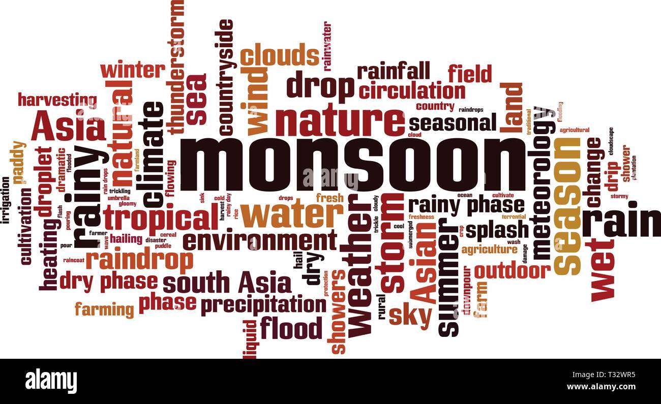 Monsun Wort cloud Konzept. Vector Illustration Stock Vektor