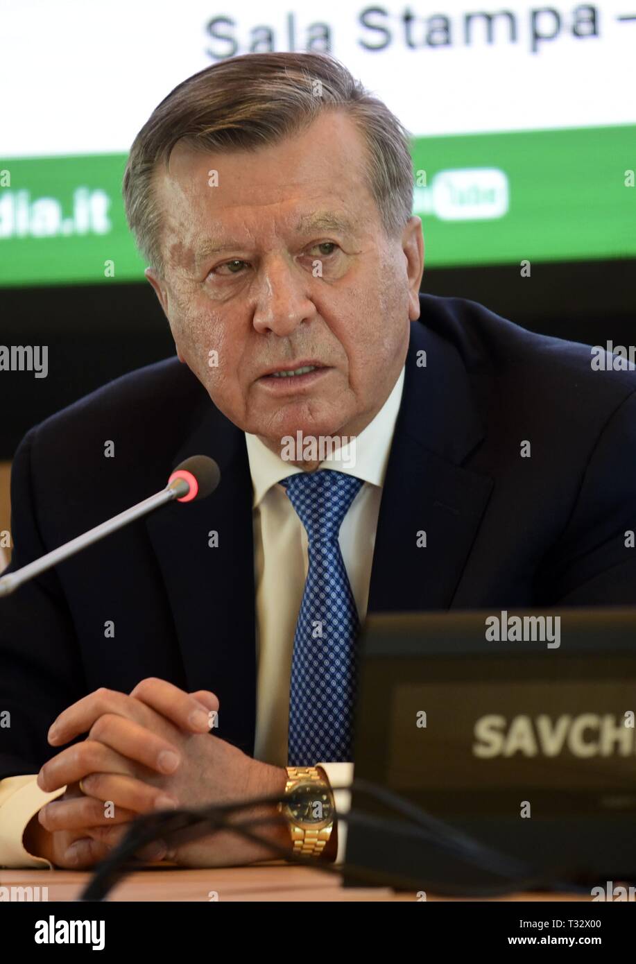 Präsident von Gazprom, Viktor Subkow in Mailand. Das Unternehmen ist der größte Öllieferant in Russland Mit: Viktor Subkow Wo: Mailand, Italien Wann: 05 Mar 2019 Credit: IPA/WENN.com ** Nur für die Veröffentlichung in Großbritannien, den USA, Deutschland, Österreich, Schweiz ** verfügbar Stockfoto