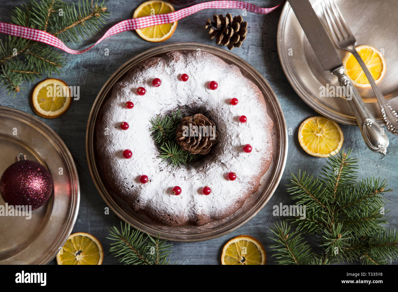 Weihnachten und das neue Jahr Kuchen mit Johannisbeere Stockfoto