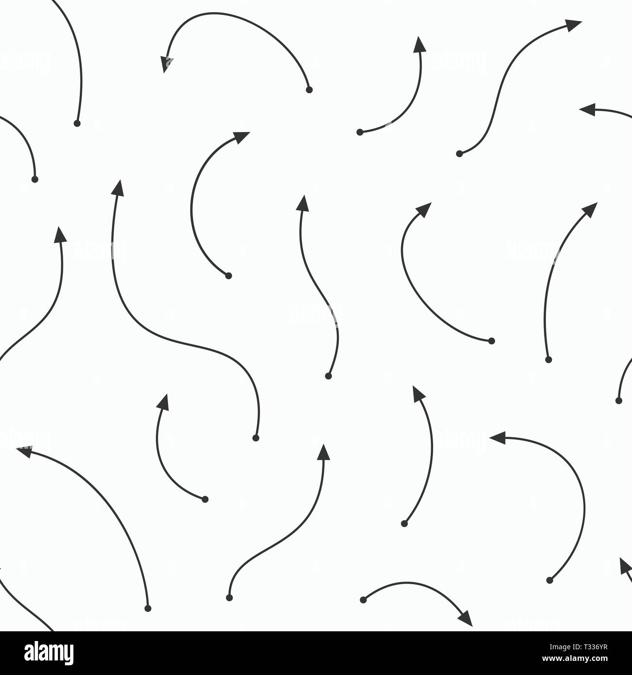 Vektor nahtlose Muster. Gekrümmte Pfeile Pfeile unterschiedlicher Längen mit Punkten am Ende. Elegante Textur. Monochromen Hintergrund. Stock Vektor