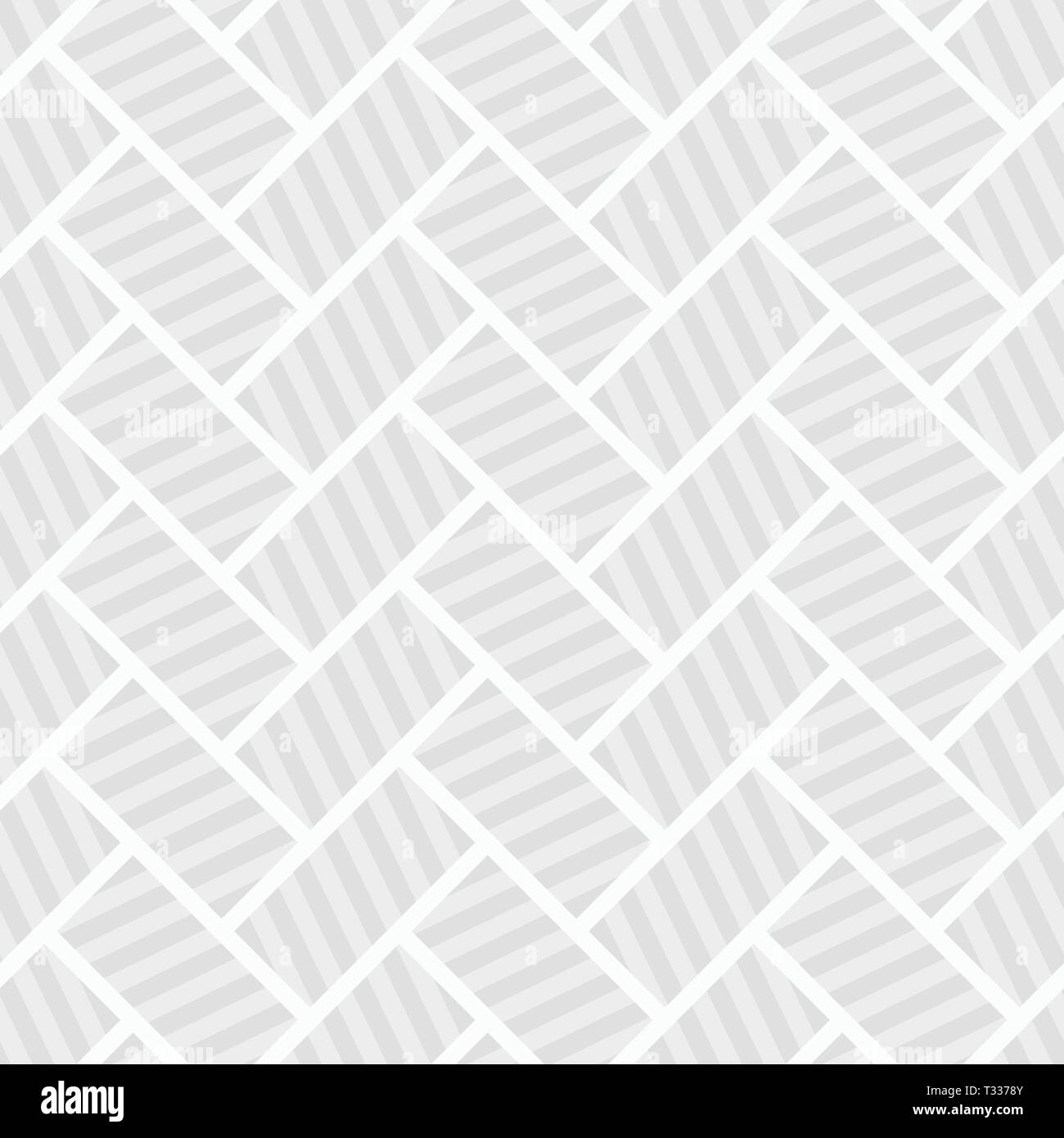 Zusammenfassung nahtlose Muster. Gestreifte Rechtecke. Diagonale Anordnung. Wiederkehrende geometrische Fliesen. Weiße und graue geometrische Struktur. Vector Hintergrund. Stock Vektor