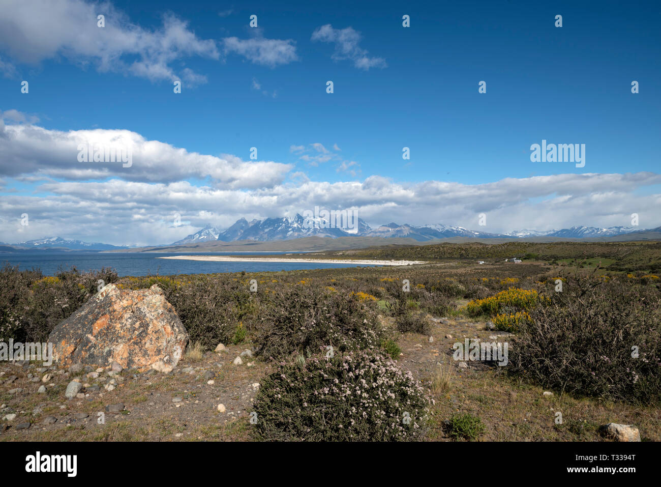 Ein Blick auf die Torres del Paine Berge in Patagonien Chile Stockfoto