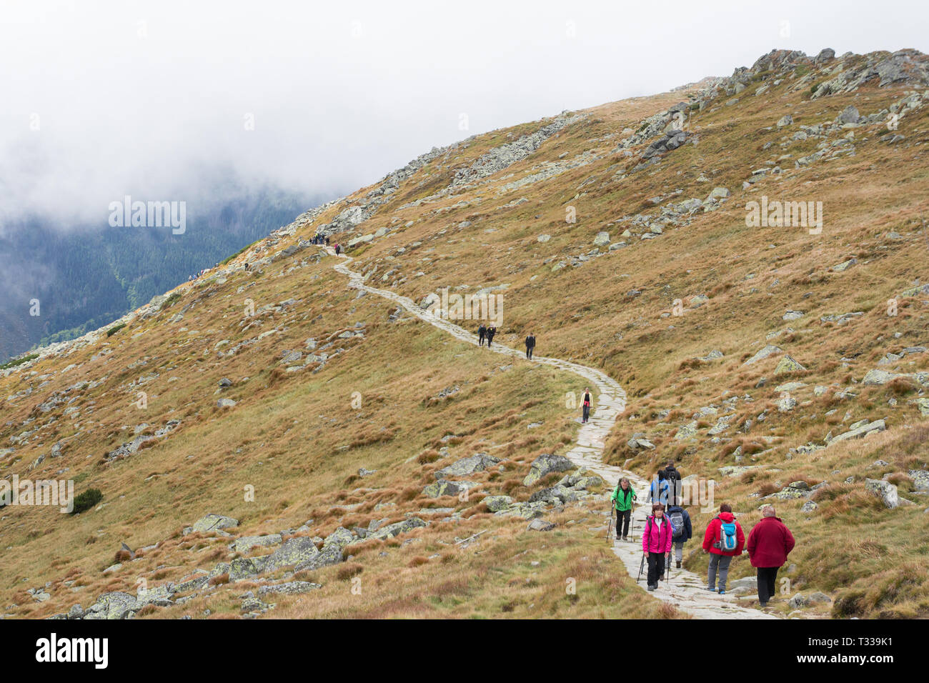Wanderer Wandern touristische Straße auf Bergrücken Stockfoto