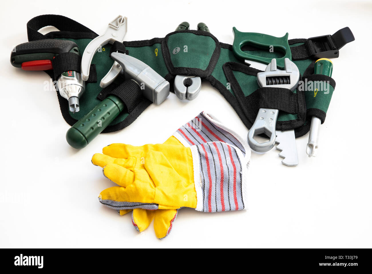 Spielzeug Werkzeug, Kunststoff, verschiedene Werkzeuge für Kinder,  Werkzeuggürtel Stockfotografie - Alamy