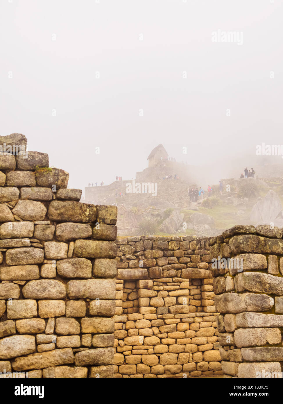 Sicht auf die verlorene Stadt der Inkas Machu Picchu in der Nähe von Cusco, Peru. Stockfoto