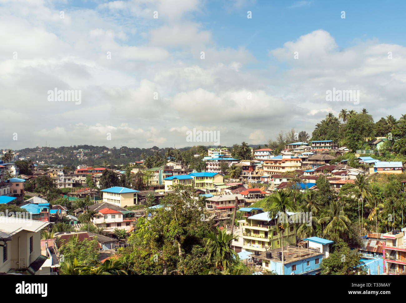 Port Blair city top Aussicht, eine kleine Insel in Südostasien. Küsten indischen Stadt Stadt. Andaman und Nicobar Inseln. Stockfoto