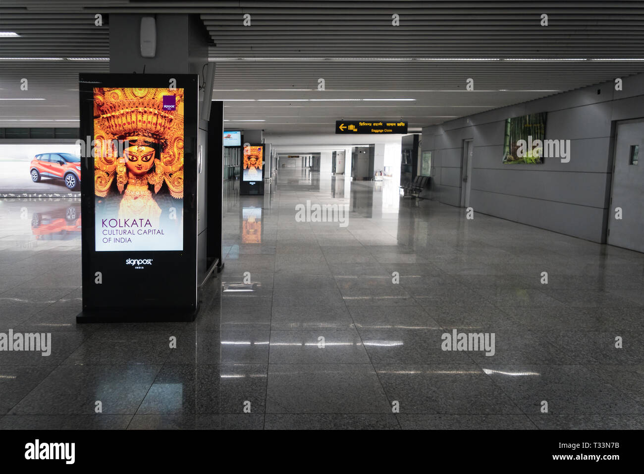 KOLKATA, INDIEN - 26. Januar 2018. Das neue Terminal der Ankunftshalle des Netaji Subhash Chandra Bose International Airport in Kolkata, West Bengal, Indien Stockfoto