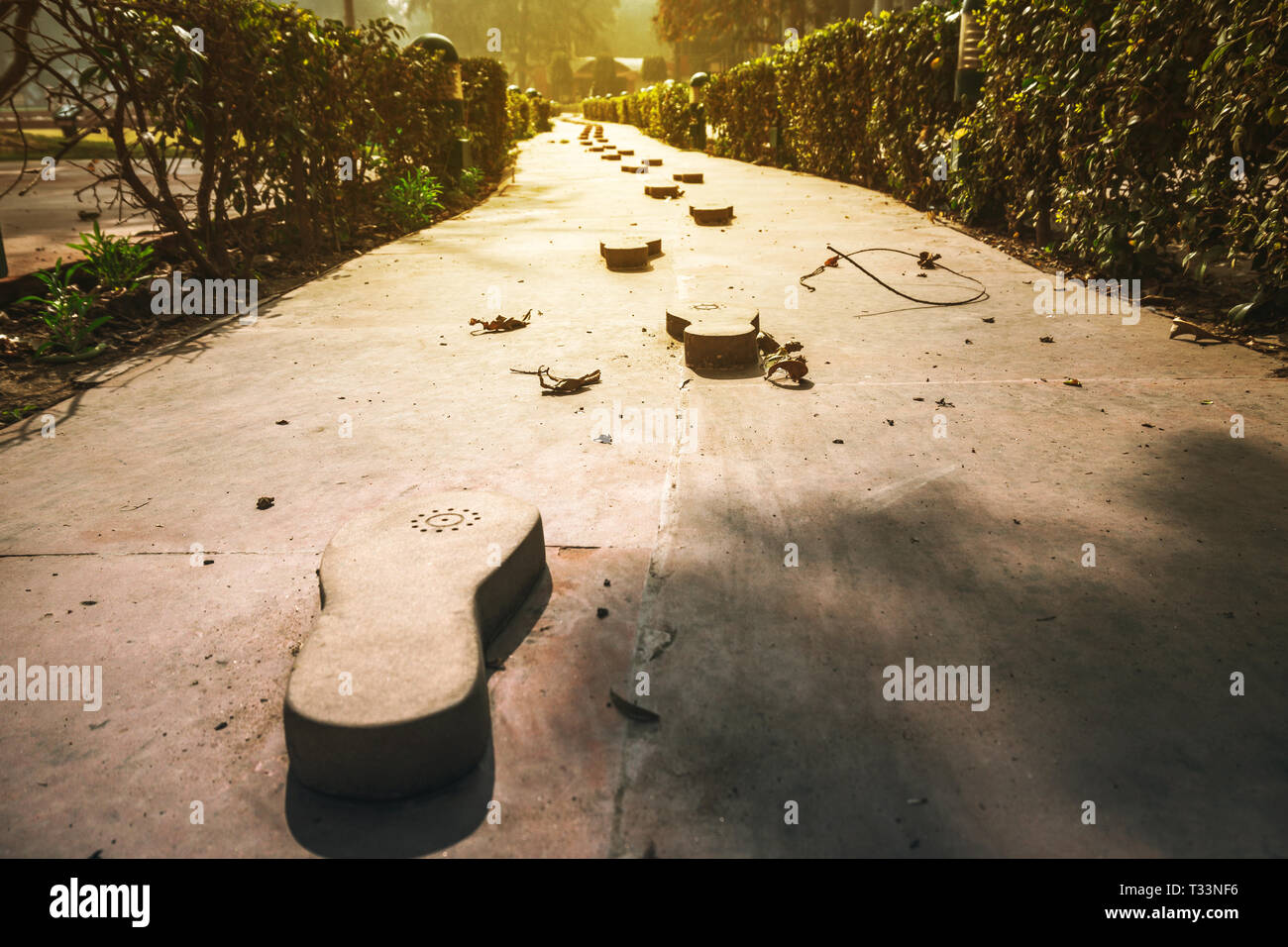 Denkmal für die letzten Schritte des Mahatma Gandhi an den Ort seines Todes Stockfoto