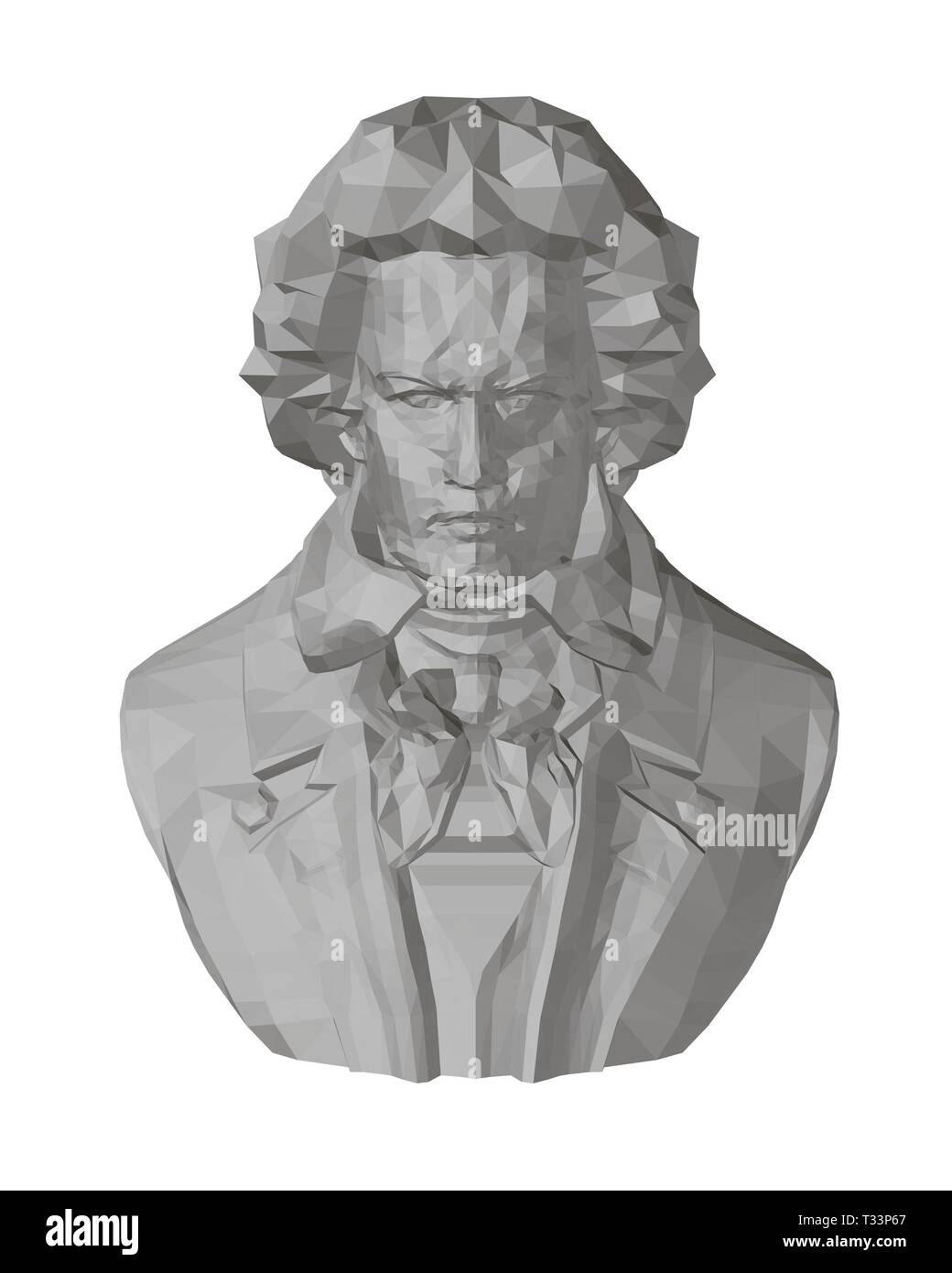 Büste von Beethoven. Polygonale Büste von Beethoven 3 D. Vorderansicht. Beethoven Skulptur. Vector Illustration Stock Vektor