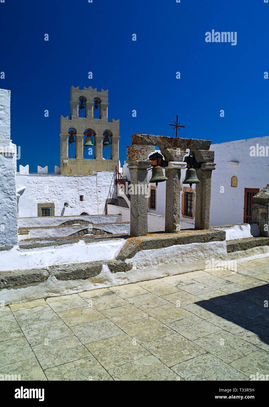 Johannes der Evangelist-Kloster auf der Insel Patmos in Griechenland Stockfoto