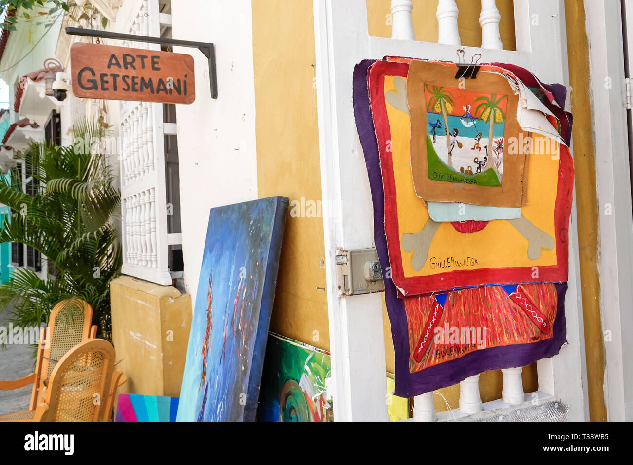 Cartagena Kolumbien,Zentrum,Zentrum,Getsemani,Arte Getsemani,Produktprodukte Verkauf,Kunstwerke Gemälde,Galerien,Besucher Reisen Stockfoto