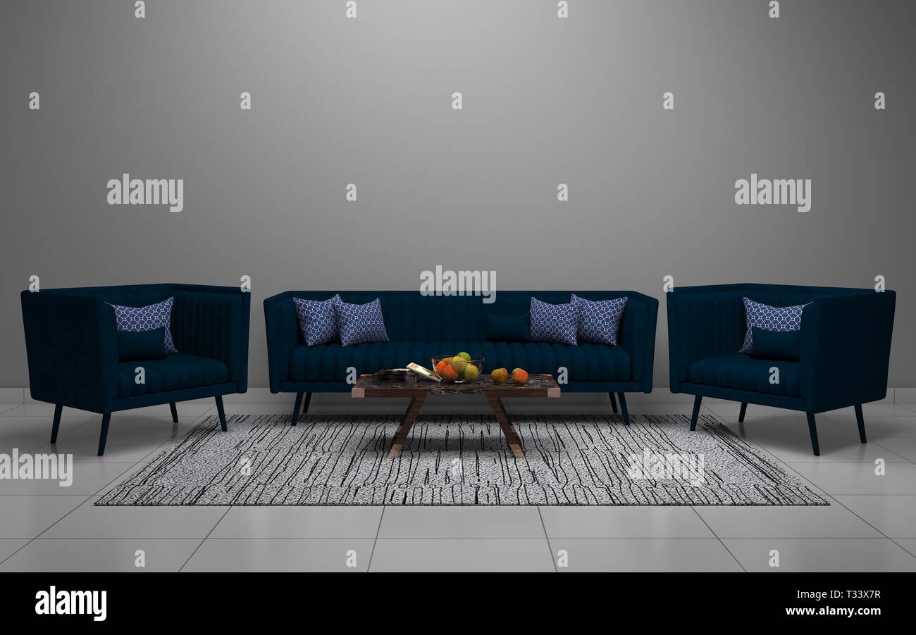 3D realistische Mockup von Wohnzimmer Innenraum Stockfoto