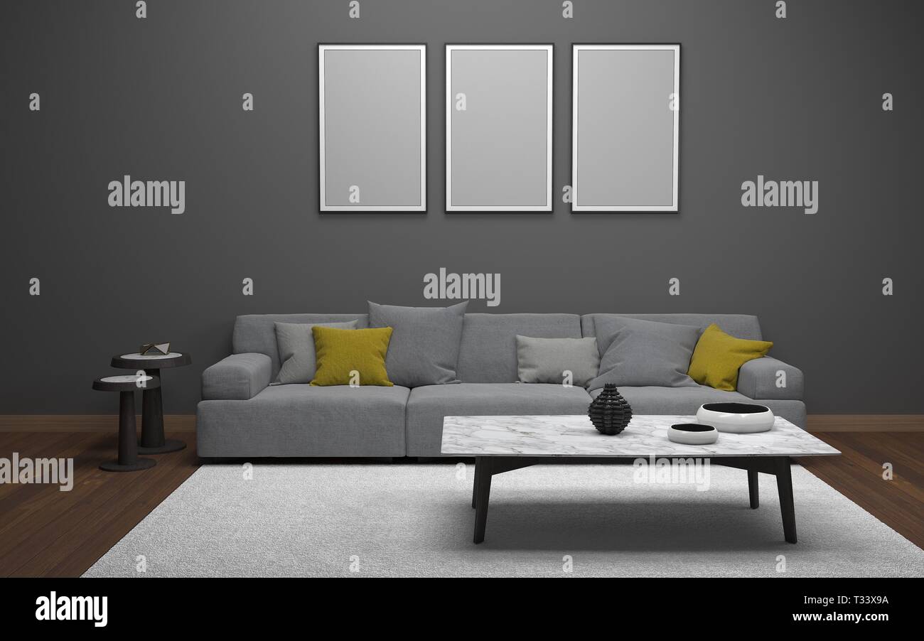 3D realistische Mockup von Wohnzimmer Innenraum Stockfoto