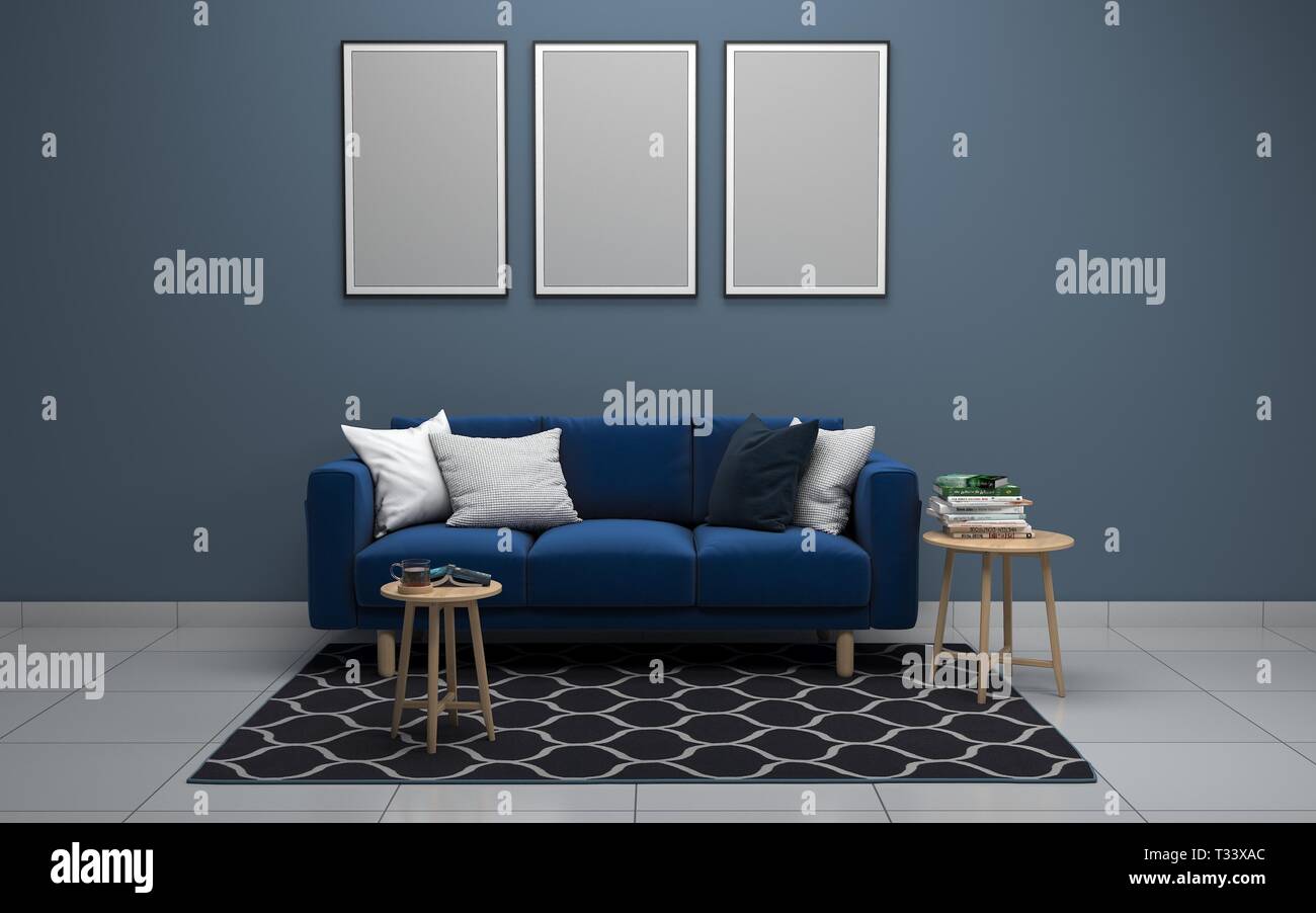 3D realistische Mockup von Wohnzimmer Innenraum Stockfoto