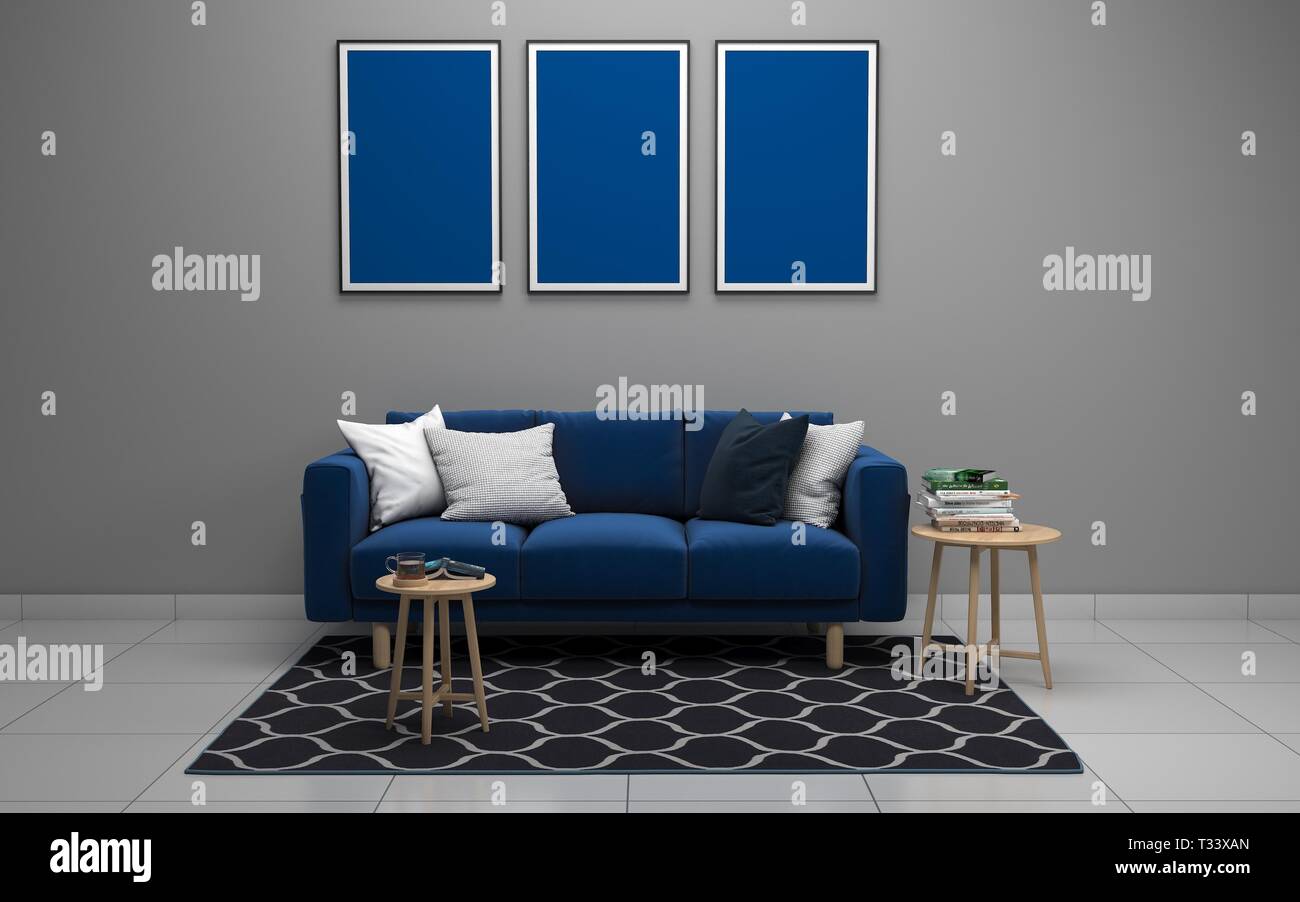 3D realistische Mockup von Wohnzimmer Innenraum Stockfoto