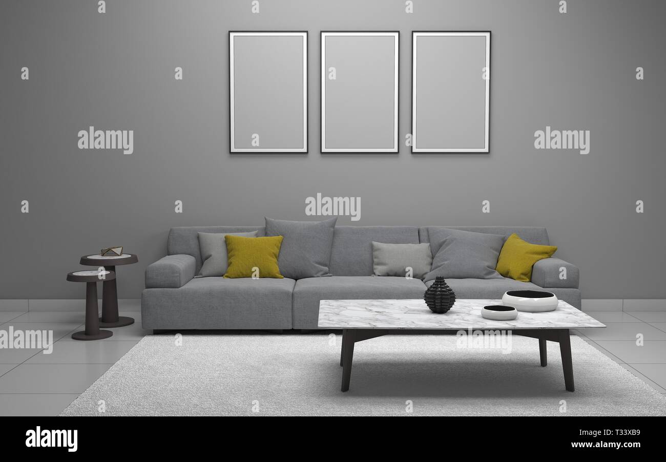 3D realistische Mockup von Wohnzimmer Innenraum Stockfoto