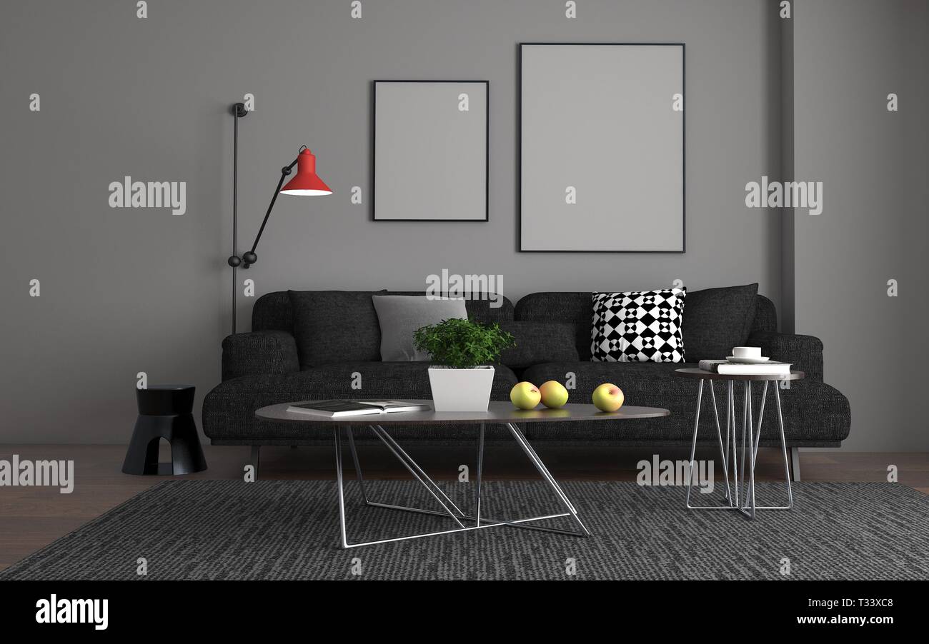3D realistische Mockup von Wohnzimmer Innenraum Stockfoto