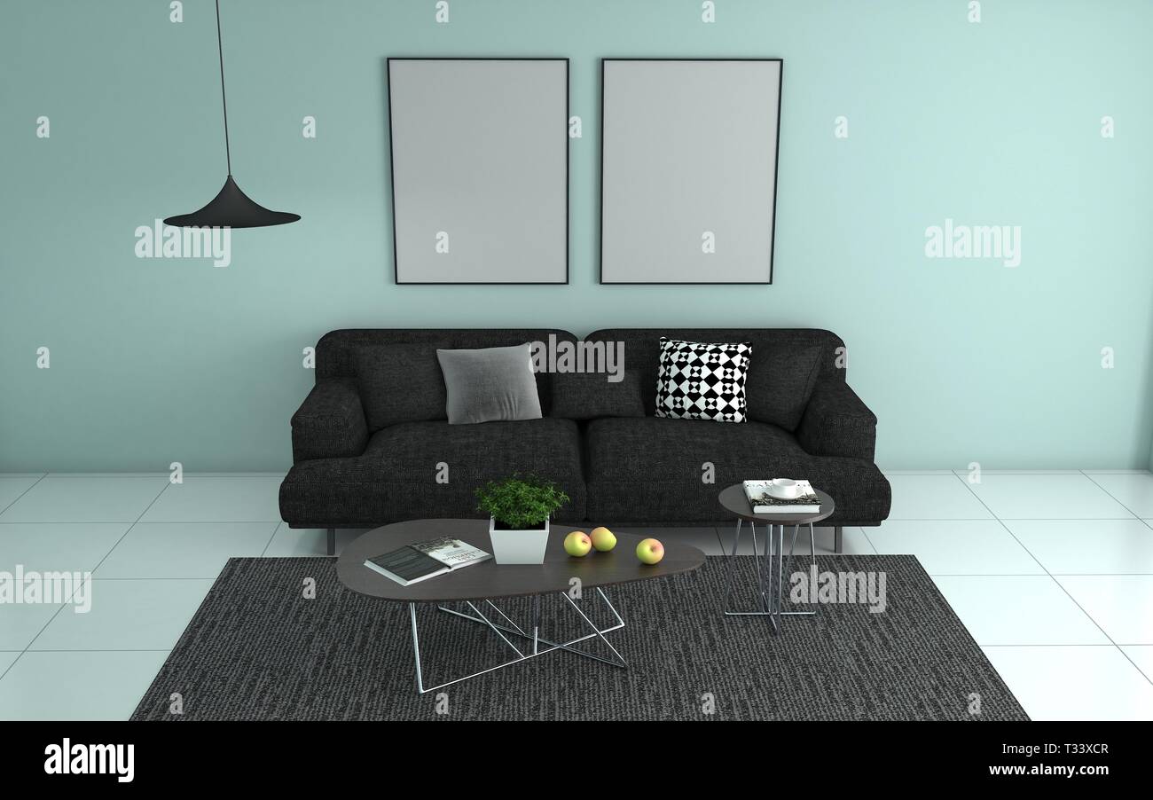3D realistische Mockup von Wohnzimmer Innenraum Stockfoto