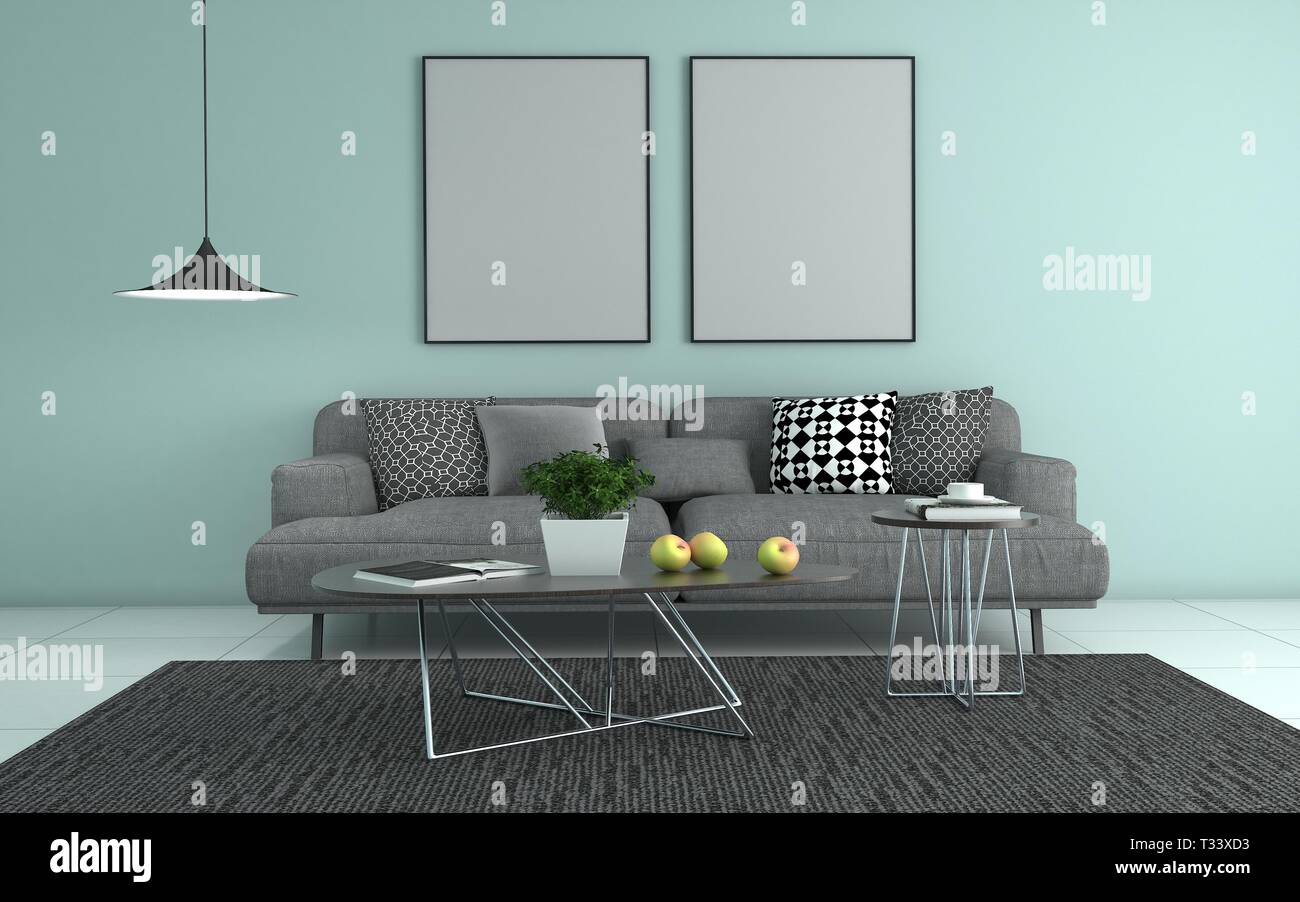 3D realistische Mockup von Wohnzimmer Innenraum Stockfoto