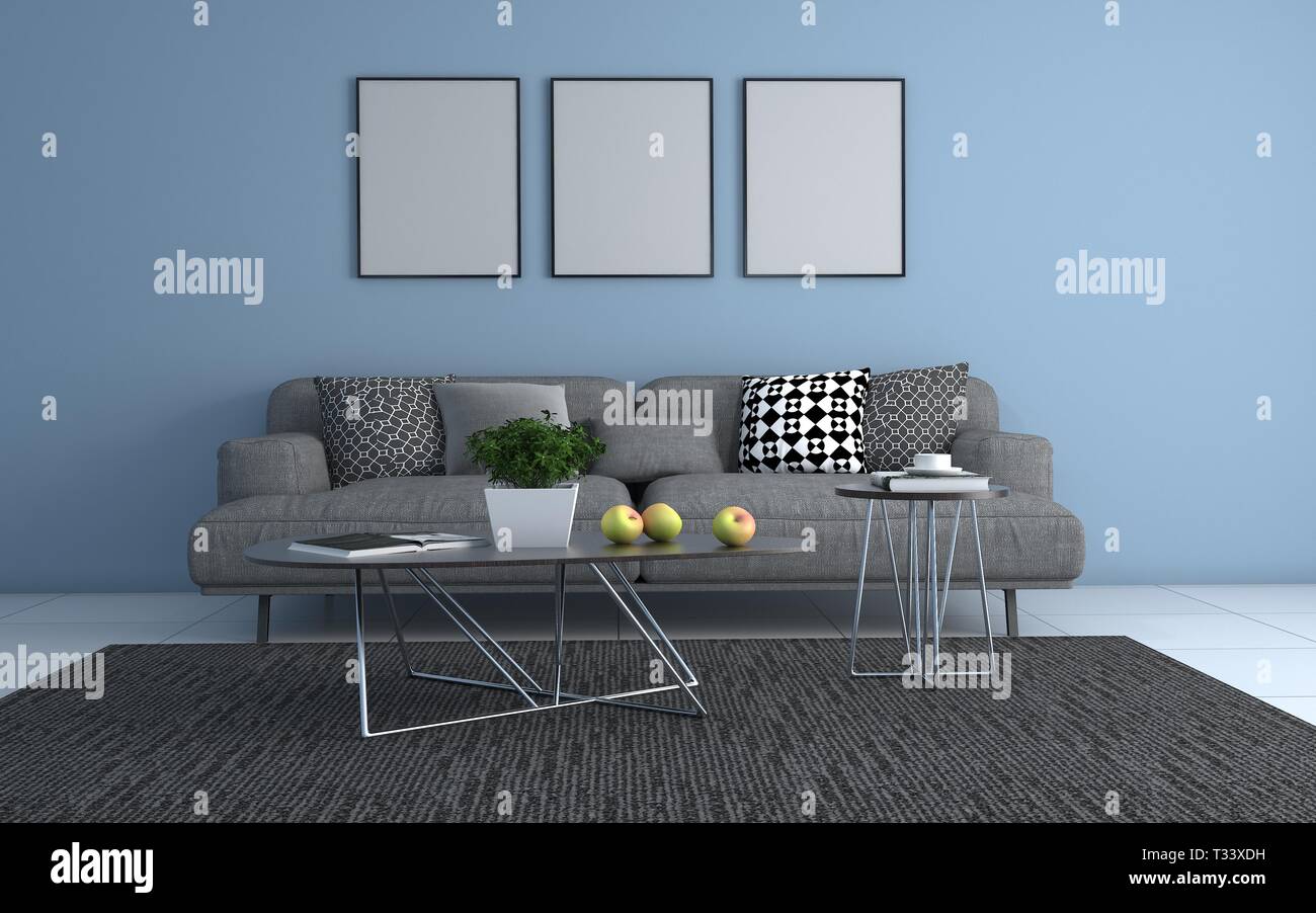 3D realistische Mockup von Wohnzimmer Innenraum Stockfoto