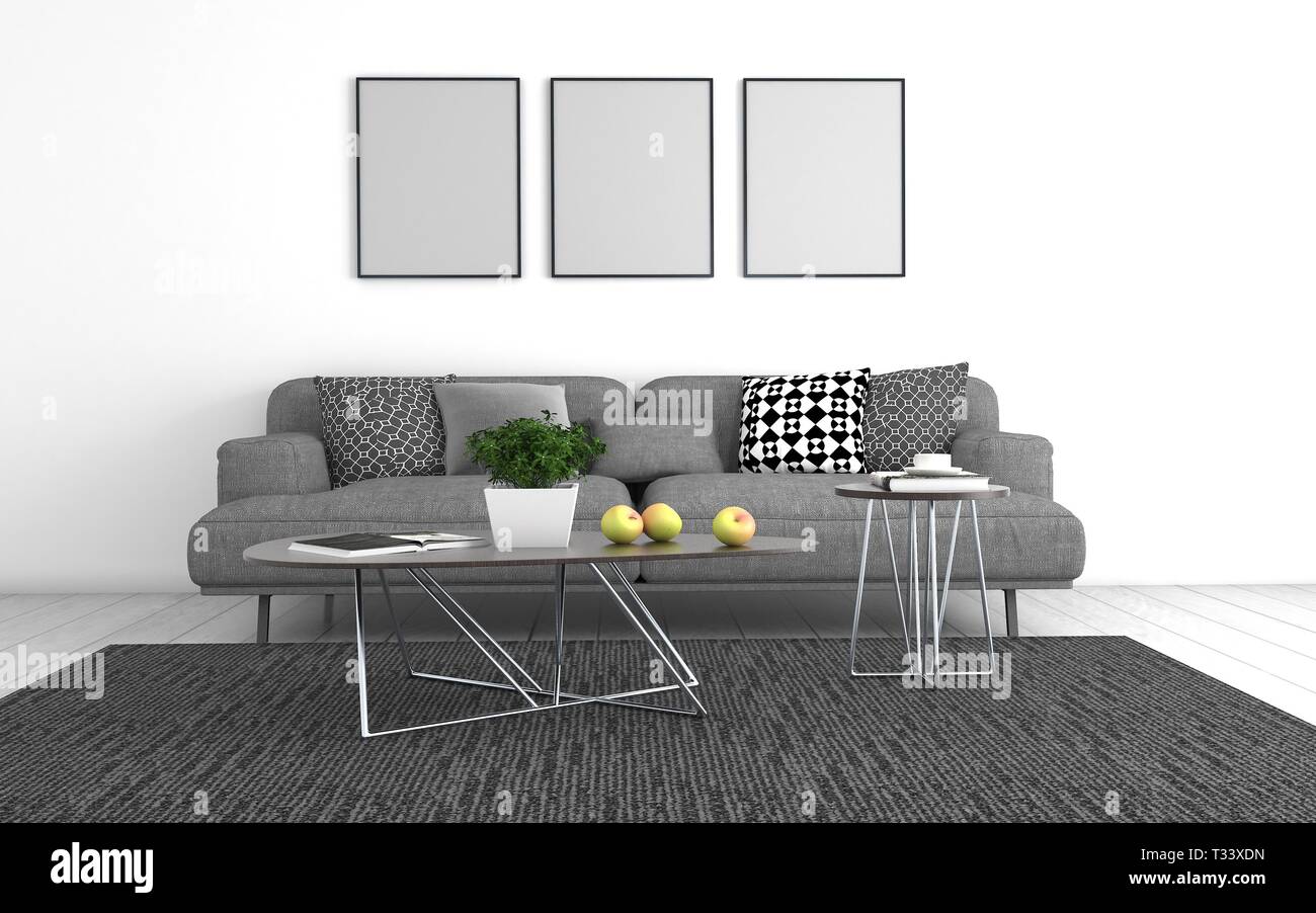 3D realistische Mockup von Wohnzimmer Innenraum Stockfoto