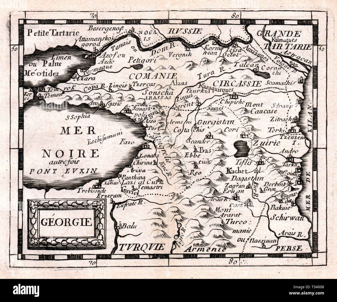 Antike Karte von Georgien und dem Schwarzen Meer im Nahen Osten von Pierre Duval, in Paris veröffentlicht, 1682 Stockfoto