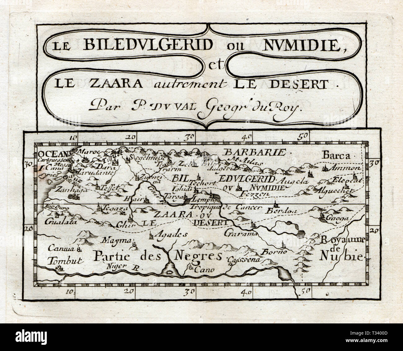 Antike Karte von Nordafrika, Marokko, der Barbary Coast und Wüste Sahara von Pierre Duval, in Paris veröffentlicht, 1682 Stockfoto