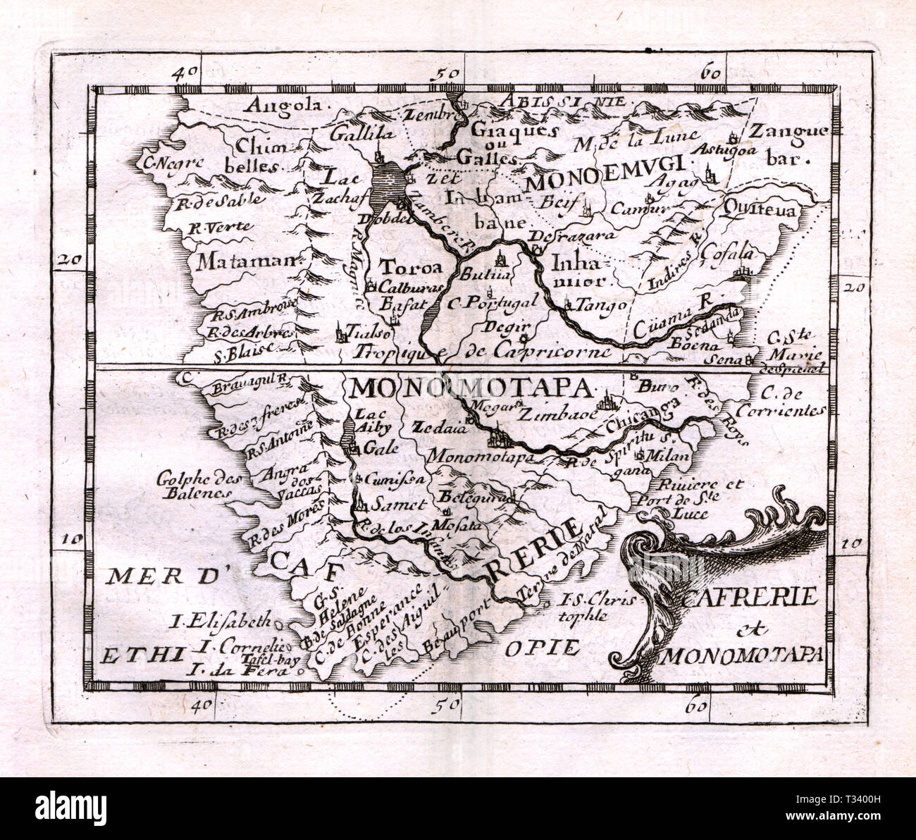 Antike Karte von Südafrika von Pierre Duval, in Paris veröffentlicht, 1682 Stockfoto