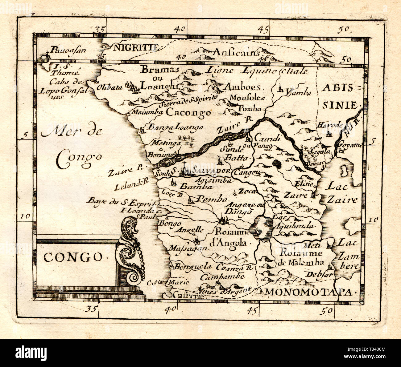 Antike Karte von Afrika, Kongo, die von Pierre Duval, in Paris veröffentlicht, 1682 Stockfoto