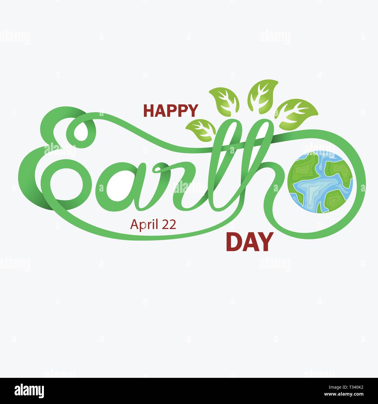 Grüne Erde Tag typographische Gestaltungselemente. Glücklich Earth Day Schriftzug Handsymbol. Glücklich Earth Day-Logo-Symbol. Design für Grußkarte, Post Stock Vektor