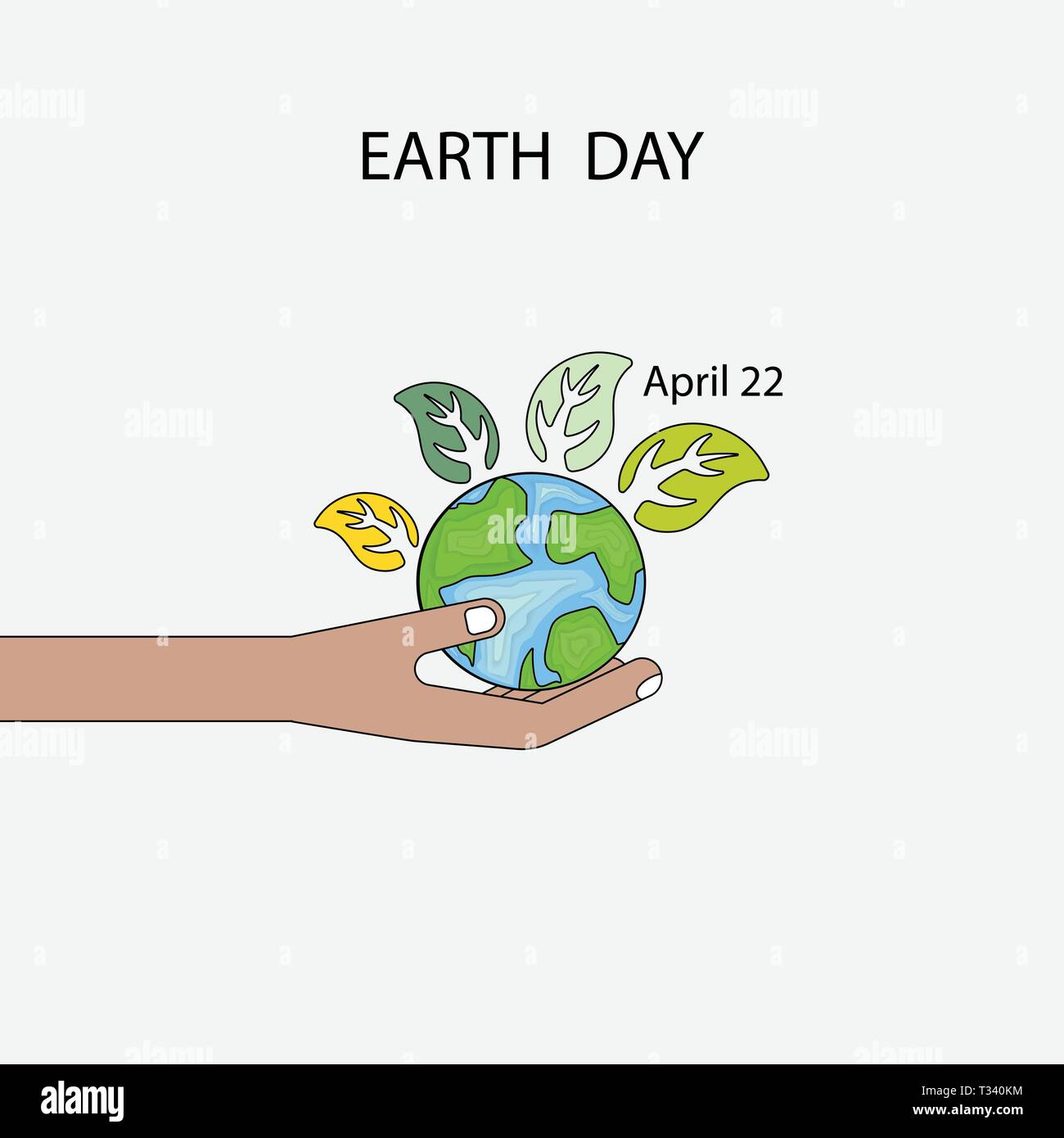 Die menschliche Hand und globussymbol Vektor logo Vorlage. Tag der Erde Kampagne Idee Konzept. Tag der Erde Idee, Kampagne für Grußkarten, Poster oder abstrakte Bac Stock Vektor