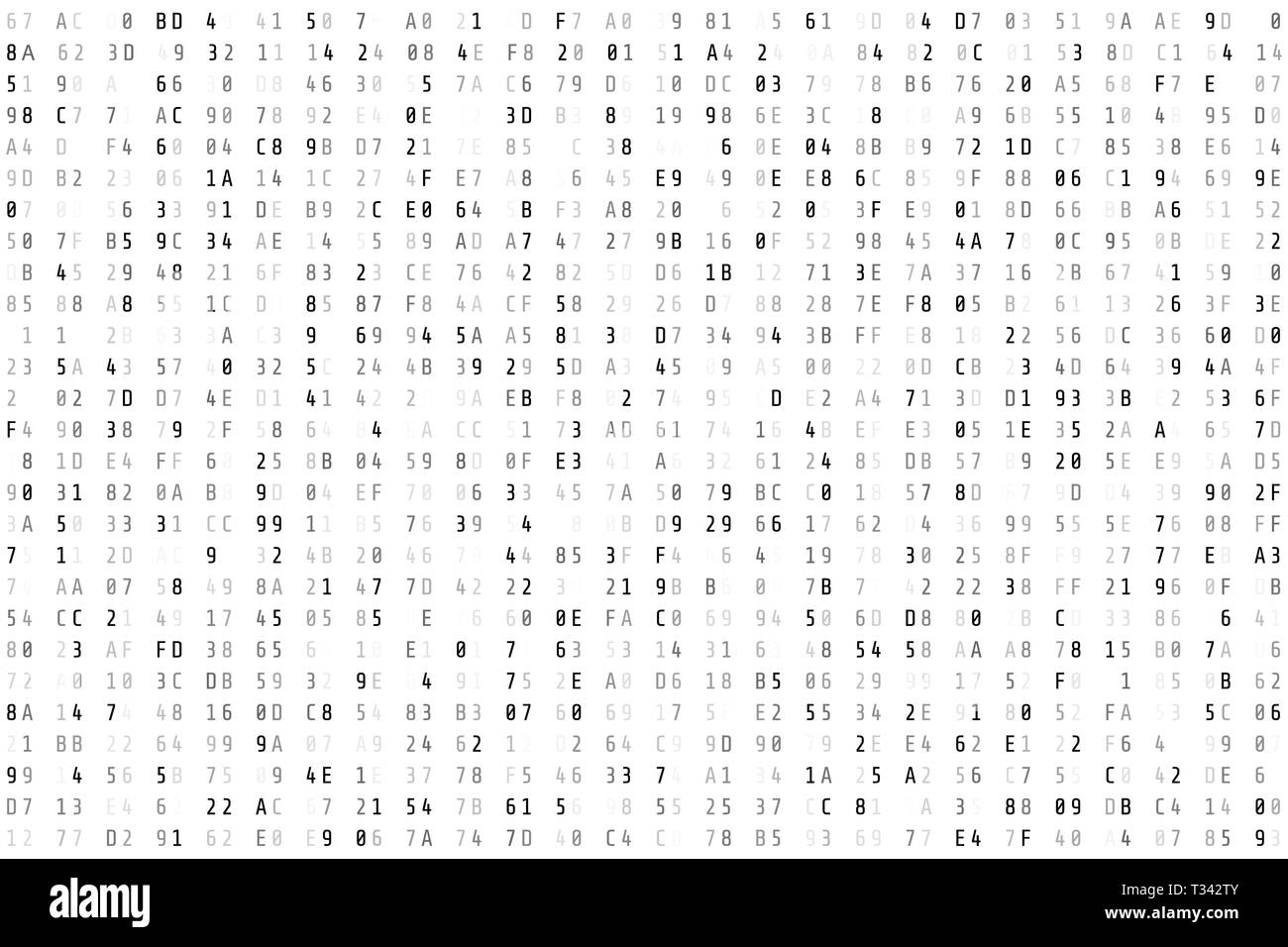 Zufällige hex-Code stream. Matrix Hintergrund. Vector Illustration auf weißem Hintergrund Stock Vektor