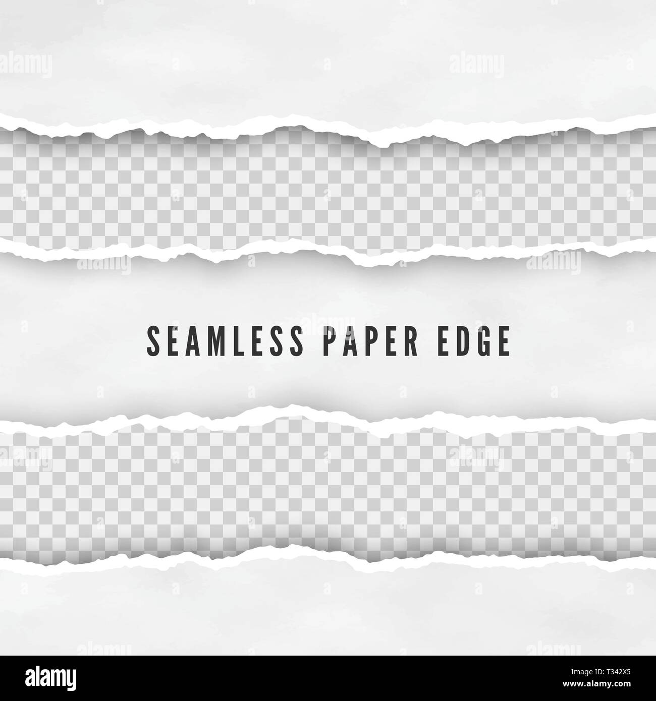 Satz zerrissen nahtlose Papier Grenzen. Abstrakte Papier Textur mit beschädigter Kante. Vector Illustration isoliert auf transparentem Hintergrund Stock Vektor