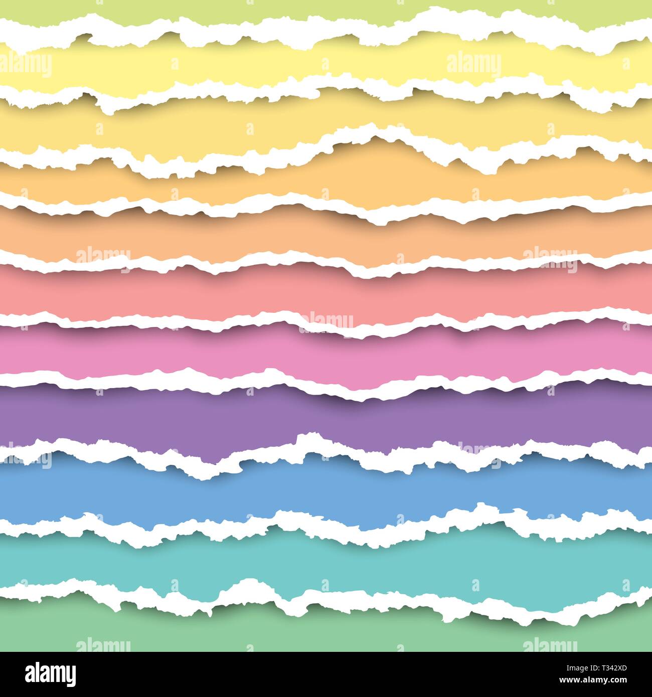 Set aus bunten Papierstückchen Streifen Element. Abstrakte Papier Textur mit beschädigter Kante. Vector Illustration Stock Vektor