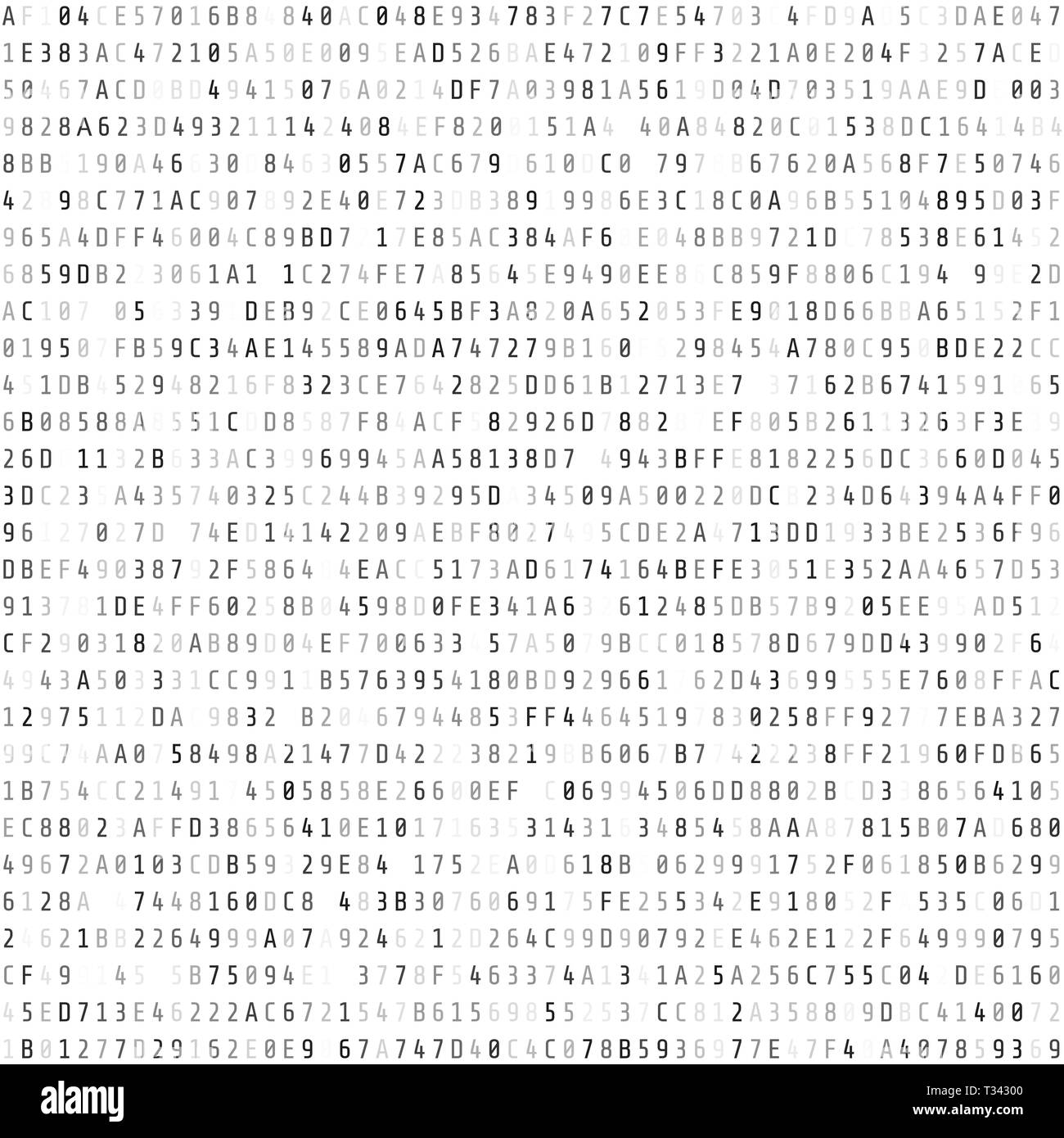 Zufällige Hex-Code Stream. Abstrakte Digitale Daten Element. Matrix Hintergrund. Vector Illustration auf weißen isoliert Stock Vektor