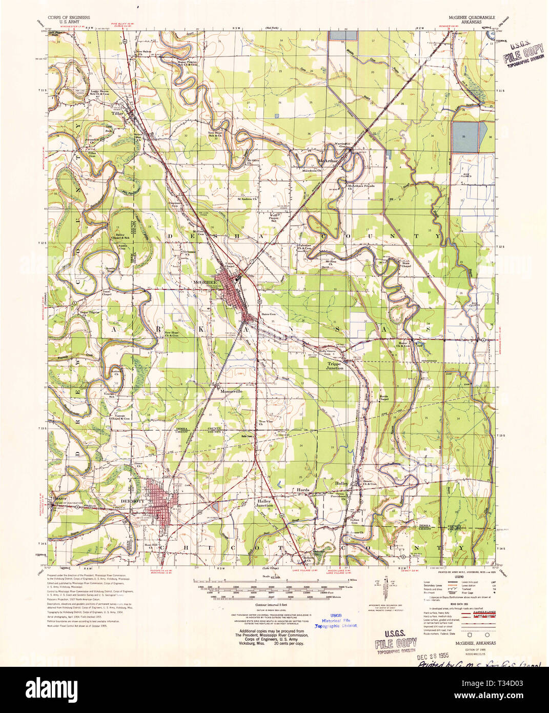 USGS TOPO Karte Arkansas AR McGehee260190 1955 62.500 Wiederherstellung Stockfoto